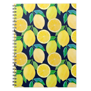 Caderno Espiral Ilustração do padrão de vindima do limão de aq