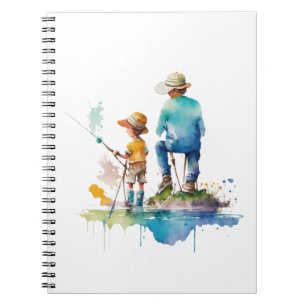 Caderno Espiral Ilustração em Aquarela de Pai e Filho Arte de IA