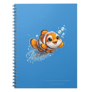 Caderno Espiral Ilustração Feliz do Peixe-Palhaço da Vida Marinha