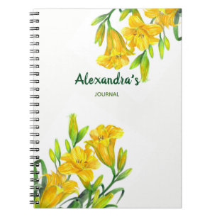 Caderno Espiral Ilustração Floral do Dia Amarelo da Aquarela
