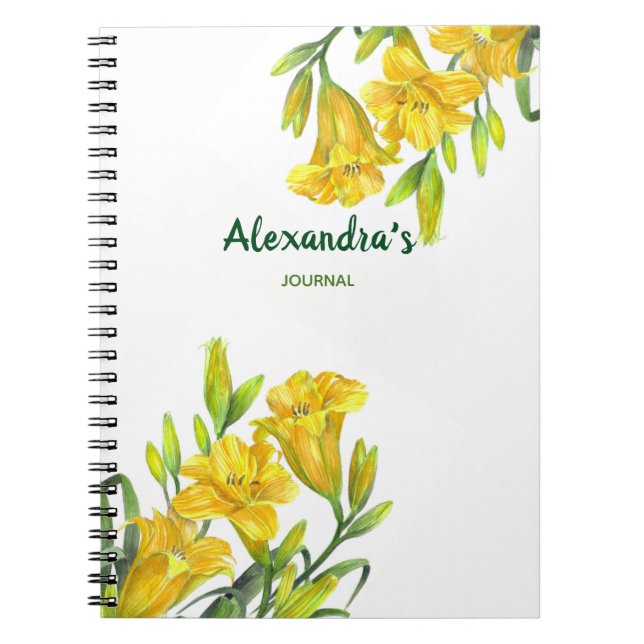 Caderno Espiral Ilustração Floral dos Lírios Amarelos de Aquarela (Frente)