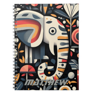 Caderno Espiral Ilustração Geométrica de Elefantes