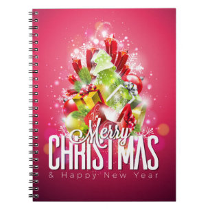 Caderno Espiral Ilustração Gráfica do Natal Vermelho Moderno