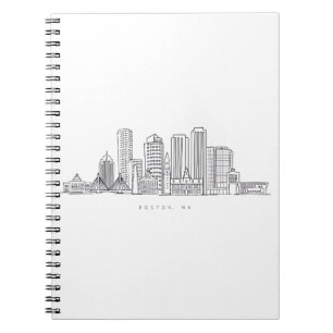 Caderno Espiral Ilustração Minimalista do Horizonte da Cidade de B