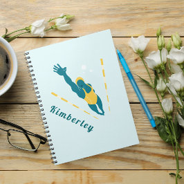 Caderno Espiral Ilustração Nadadora Nadação Nome Personalizado Esp