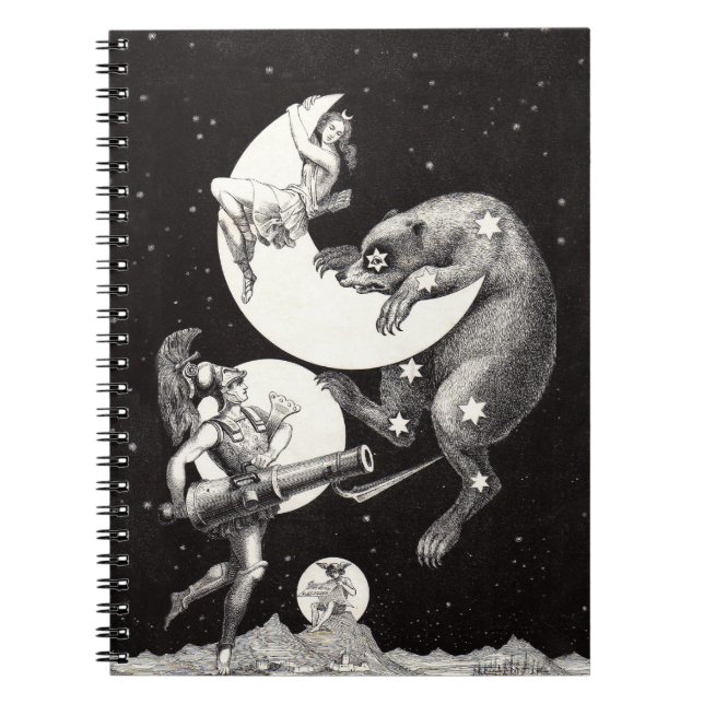 Caderno Espiral Ilustração Noturna do Deus do Universo da Lua Cele (Frente)