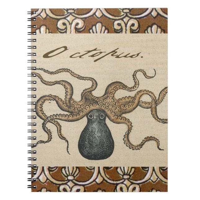 Caderno Espiral Ilustração Octopus Kraken Vintage (Frente)