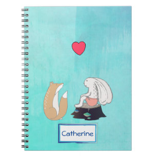 Caderno Espiral Ilustração Personalizada de Raposa e Coelho