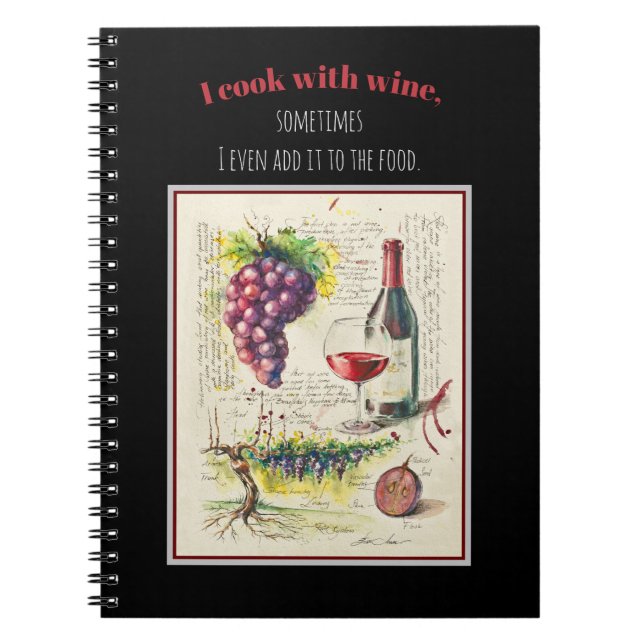Caderno Espiral Ilustração Pintada EVE de Vinho Vermelho e Cotação (Frente)
