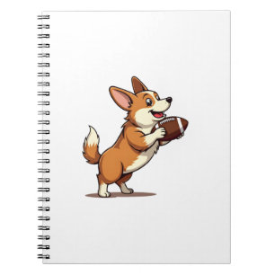 Caderno Espiral Ilustração Retro Desportiva de Cão de Futebol Corg