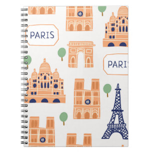 Caderno Espiral Ilustração Sem Costura de Marcas Parisienses