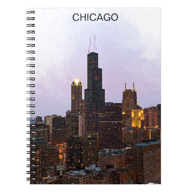 Caderno Espiral Ilustração Skyline de na moda Chicago (Frente)
