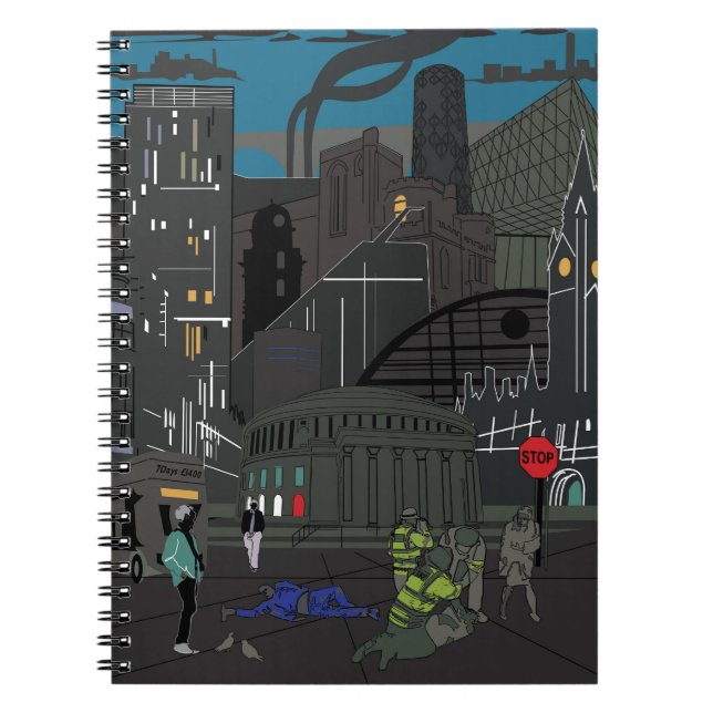 Caderno Espiral Ilustração Skyline Edgy do Notebook Manchester (Frente)