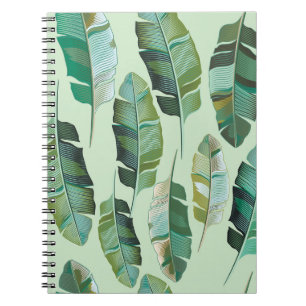 Caderno Espiral Ilustração Tropical de Plantas Bananas Moedas