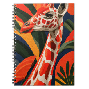 Caderno Espiral Ilustração Vibrante de Girafa em Papel Recortado 3