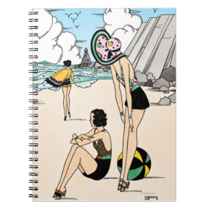 Caderno Espiral Ilustração Vintage Art Déco da Praia Anos 20 Coste