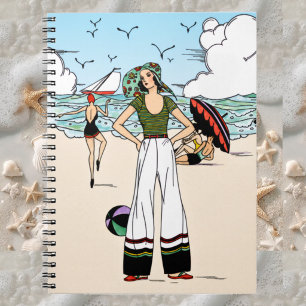 Caderno Espiral Ilustração Vintage Art Déco da Praia Anos 20 Coste