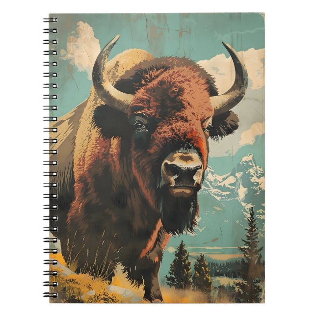Caderno Espiral Ilustração Vintage Bison (Frente)