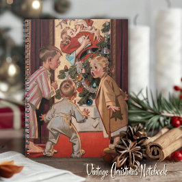 Caderno Espiral Ilustração Vintage da Mamãe Beijando o Papai Noel