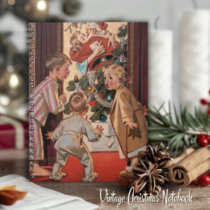 Caderno Espiral Ilustração Vintage da Mamãe Beijando o Papai Noel