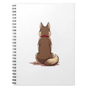 Caderno Espiral Ilustração Vintage de Cachorro Husky Vista Traseir