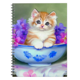 Caderno Espiral Ilustração Vintage Laranja e White Kitten
