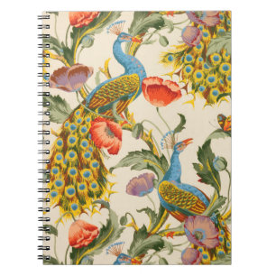 Caderno Espiral Ilustrações de Peacock e Poppies Vintage