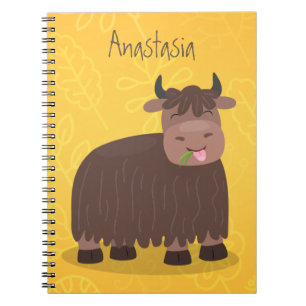 Caderno Espiral Imagem animada de relva feliz comendo iaque engraç