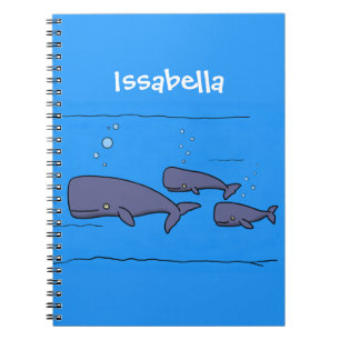 Caderno Espiral Imagem das baleias de desenho animado migrante em 