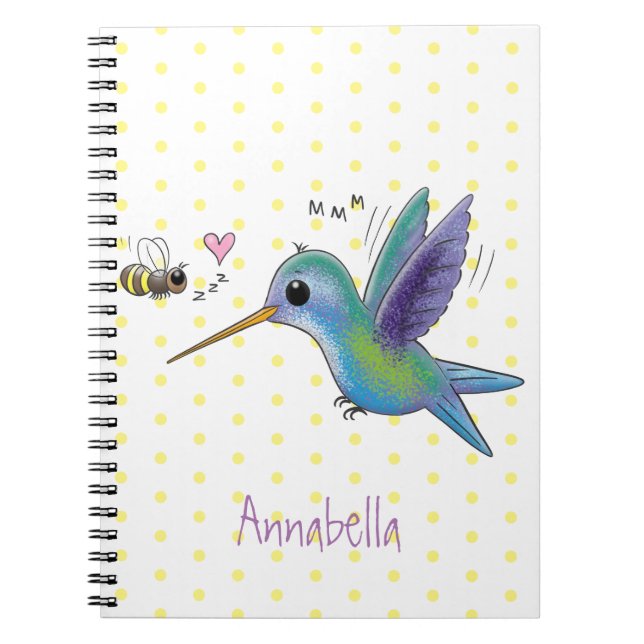 Caderno Espiral Imagem de desenho animado de bee hummingbird (Frente)