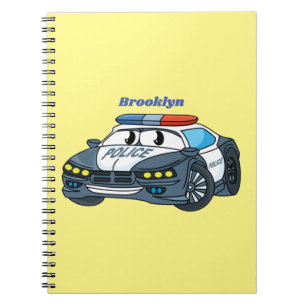 Caderno Espiral Imagem de desenho animado de carro da polícia feli