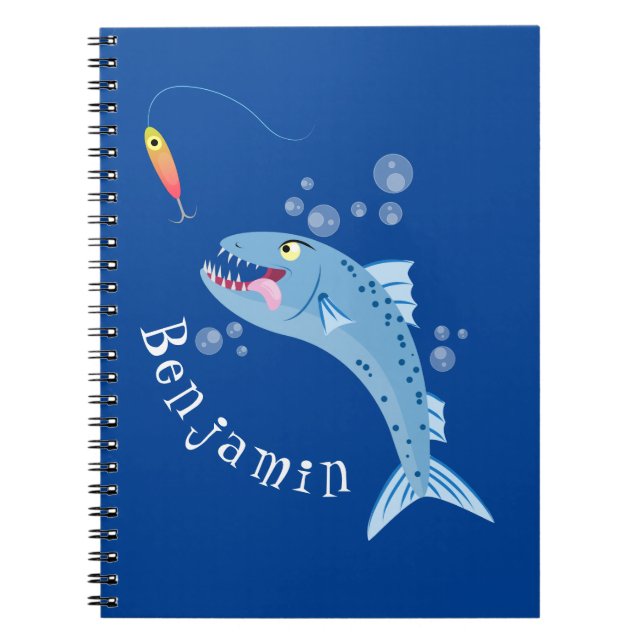 Caderno Espiral Imagem de desenho animado de pesca com fome de pei (Frente)