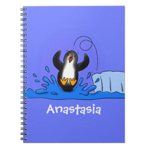 Caderno Espiral Imagem de desenho animado de pinguim de salto feli