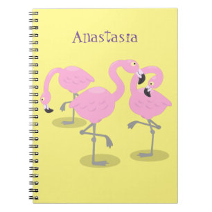 Caderno Espiral Imagem de desenho animado rosa-claro flamingo trio