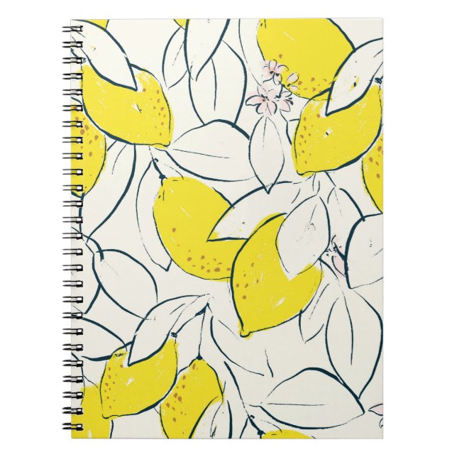 Caderno Espiral Imagem desenhada à mão por fruta de limão amarelo  (Frente)