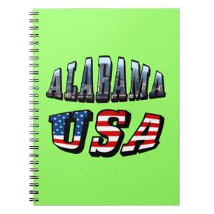 Caderno Espiral Imagem do Alabama e bandeira dos EUA Font