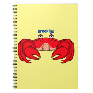 Caderno Espiral Imagem do desenho animado de caranguejo vermelho-b