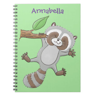 Caderno Espiral Imagem do desenho animado do bebê guaxinim feliz