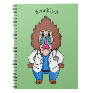 Caderno Espiral Imagem engraçada de cartoon do mandril doutor