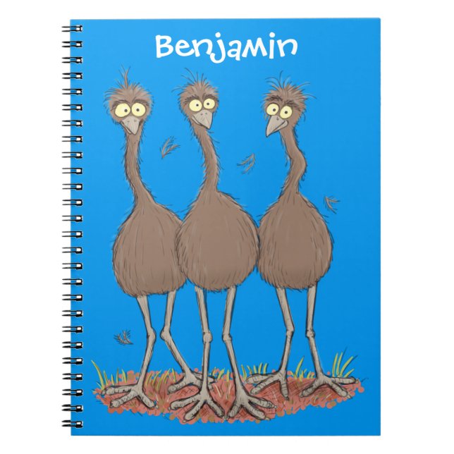 Caderno Espiral Imagem engraçada do desenho animado emu australian (Frente)