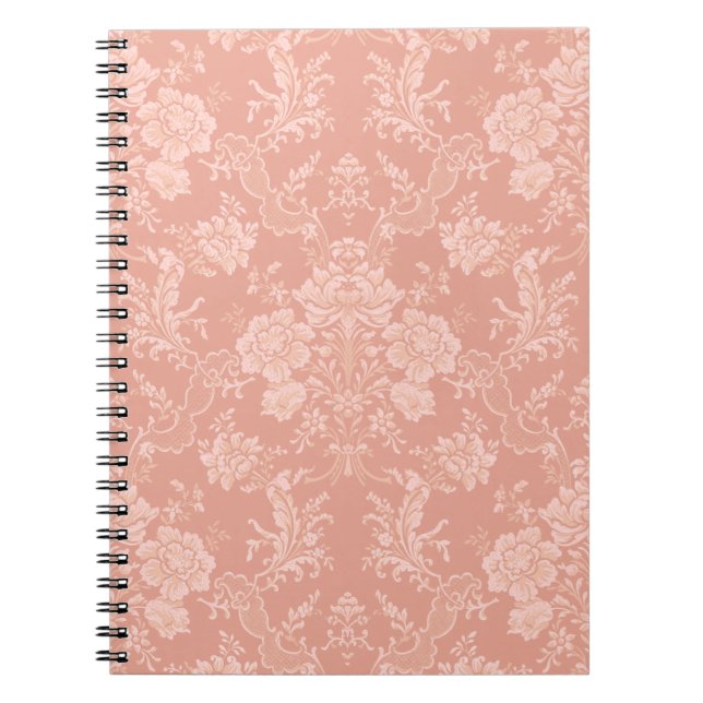 Caderno Espiral Imagem Romântica Chic Floral Damask-Peach (Frente)