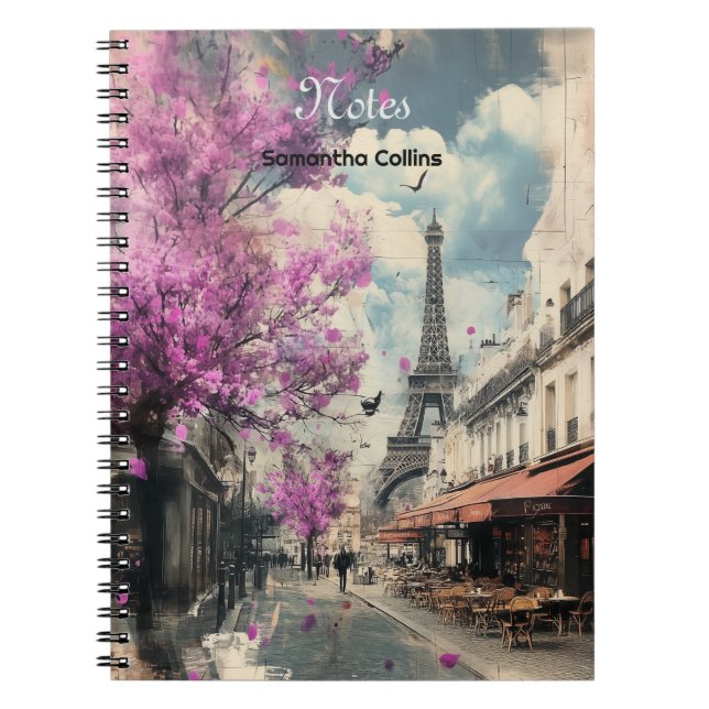 Caderno Espiral Imagem romântica do PAris com a torre Eiffel (Frente)