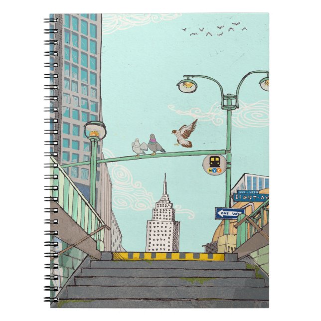 Caderno Espiral Imagem Whimsical Metro Stop Manhattan NYC (Frente)