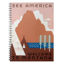 Caderno Espiral Imagens Vintage da Paisagem de Montana