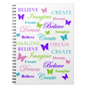 Caderno Espiral Imagine, sonhe, acredite, criar. Borboletas