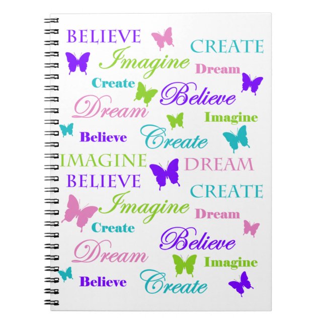Caderno Espiral Imagine, sonhe, acredite, criar. Borboletas (Frente)