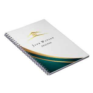 Caderno Espiral Imobiliária Moderna Verde e Dourada