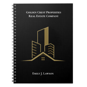 Caderno Espiral Imobiliário Chic Black Gold Personalizado Corretor