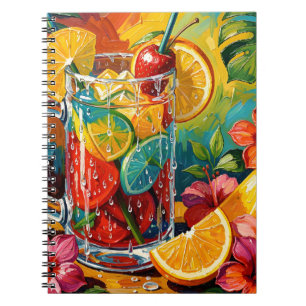 Caderno Espiral Impasto de pintura a óleo de coquetel de verão tro