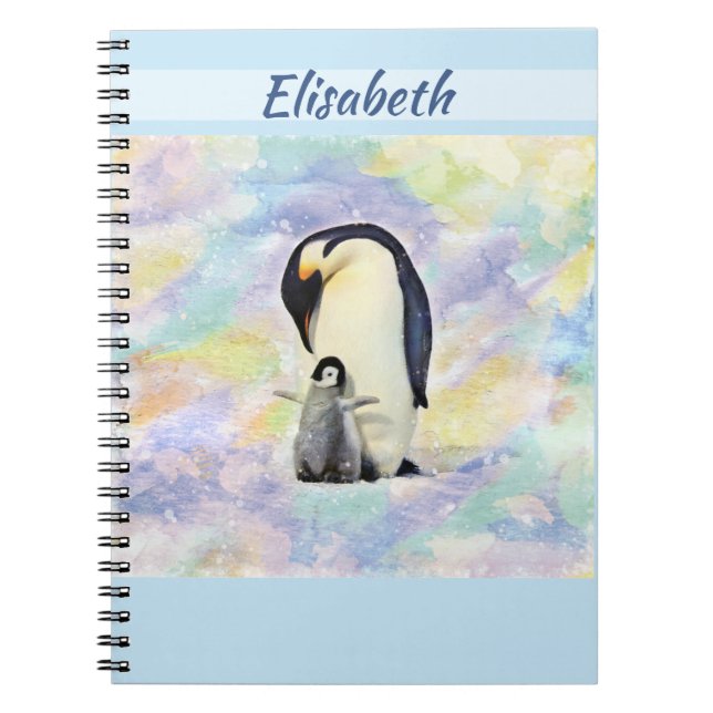 Caderno Espiral Imperador Pinguim com Pintinho de Bebê (Frente)